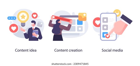 Digital Business Concept illustrations. Collection of scenes with men and women taking part in business activities. Vector illustration