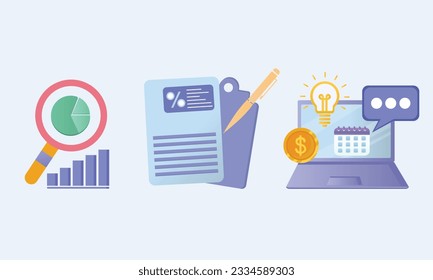 Digital business concept illustrations. Collections of people working together on project. Analytics team analyzing report, graphs, charts and other business data.on white background.Vector Design.