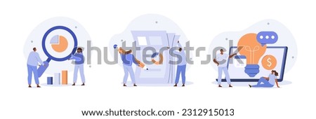
Digital business concept illustrations. Collections of people working together on project. Analytics team analyzing report, graphs, charts and other business data. Vector illustration.