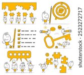 Digital Business Concept illustrations. Large set. Collection of scenes featuring men and women engaged in business activities.
