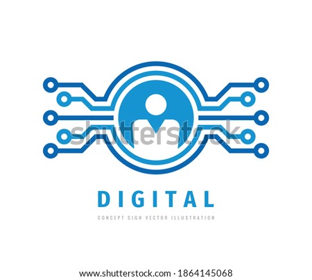 Digital business concept logo design. Manager communication sign. Data technology symbol. Network profile. Vector illustration. 