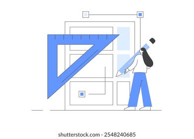 Conceito empresarial digital. Trabalhando em projeto, marketing de conteúdo, estratégia de seo e outras atividades. Ilustração plana de vetor de desenhos animados, ícone. Elegante moderno abstrato