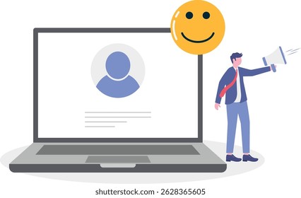 Digital business concept.character works on content marketing targeting and other activities on social networks.flat characters.

