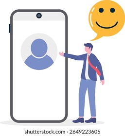Digital business concept.character works on content marketing targeting and other activities on social networks.
