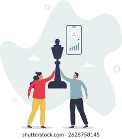 Digital business concept.people working together on content marketing, targeting and other social media business activities. character life .