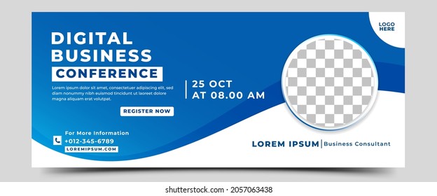 Digital business conference webinar horizontal banner template design. Editable modern banner with place for the photo. Usable for banner, cover, web, and header.