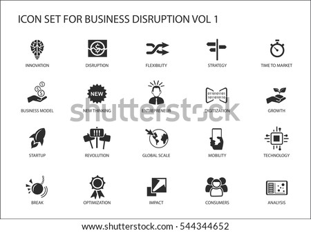 Digital business disruption icon set