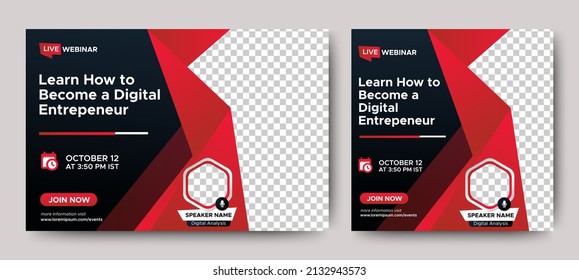 Digital Business Entrepeneur live webinar banner invitation and social media post template. Business webinar invitation design. Vector EPS 10