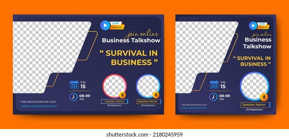 Digital Business Entrepeneur live webinar banner invitation and social media post template. Business webinar invitation design