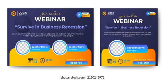 Digital Business Entrepeneur live webinar banner invitation and social media post template. Business webinar invitation design