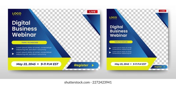 Digital Business Entrepeneur live webinar banner invitation and social media post template. Business webinar invitation design. Vector EPS	
