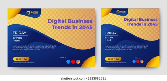 Digital Business Entrepeneur live webinar banner invitation and social media post template. Business webinar invitation design. Vector