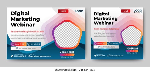 Invitación de Anuncio a webinar en vivo de Digital Business Entrepeneur y Plantilla de post en redes sociales. Diseño de invitación de webinar de negocios. Vector