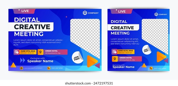 Digital Business Entrepeneur live webinar banner invitation and social media post template. Business webinar invitation design. Vector