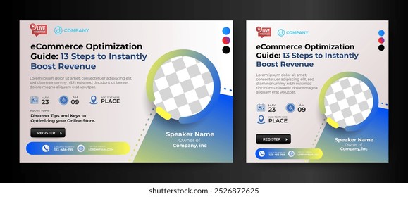 Digital Business Entrepeneur live webinar banner invitation and social media post template. Business webinar invitation design. Vector