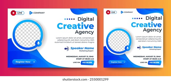 Digital Business Entrepeneur live webinar banner invitation and social media post template. Business webinar invitation design. Vector