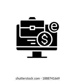 Digital business glyph icon. New normal concept. Digital management, commerce. Work from home. New life after covid19 outbreak. Pandemic time, influence. Isolated silhouette vector illustration