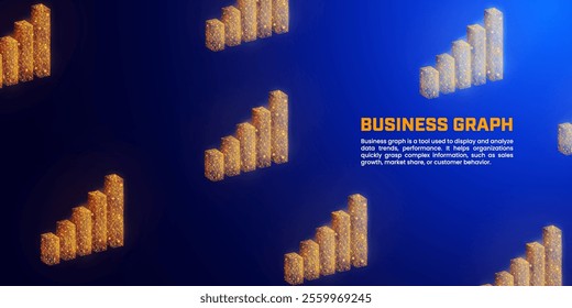 Digital business graph pattern, orange graph up illustration on a dark blue background suitable for presentation background for marketing reports, economic analysis and company profits.