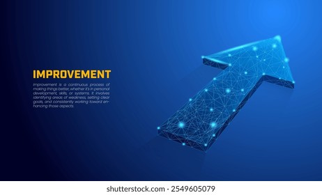 Digital business growth, arrow up illustration on a dark blue background and glowing particles suitable for presentation background about financial companies, market growth, trends and sales results.