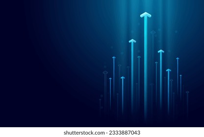 Digital business growth arrow up. Futuristic dark blue background in hi-tech style.
Stock market chart and money profit. Investment and success concept. Technology modern vector illustration.