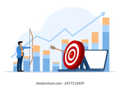 Digital business illustration concept. Characters generate ideas, target markets and make money, analyze marketing data. Business activity concept. Flat vector illustration on white background.