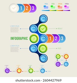 Digital business infographic concept with four colorful round buttons and icons