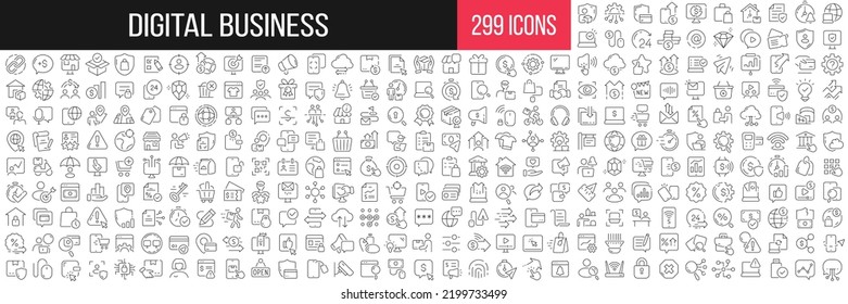 Digital business linear icons collection. Big set of 299 thin line icons in black. Vector illustration