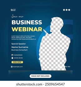 Digital business live webinar social media post design template. Digital marketing web banner and Instagram post design for corporate business. Webinar conference invitation template design.