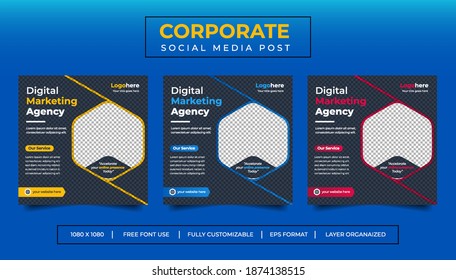 Digital Business Marketing Agency Social Media Banner, Square Flyer Template, Editable web Banner Post Template, Promotion corporate Web Banner Stories Ads.	
