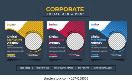 Digital Business Marketing Agency Social Media Banner, Square Flyer Template, Editable web Banner Post Template, Promotion corporate Web Banner Stories Ads.	
