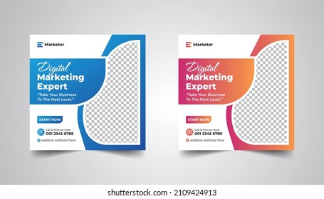Digital Business Marketing Banner Design. Social Media Post Design for online Internet Advertising and Promotion. Minimal Squire Flyer Design Template