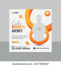 Digital business marketing banner for social media post template. Online conference invitation and webinar design with blue and green colors. Office webinar poster with photo placeholders