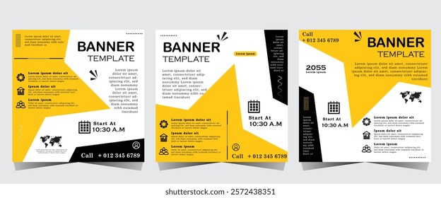 Digital business marketing banner for social media post template with star shape, Business webinar template design for marketing, yellow color post design, Vector eps 10