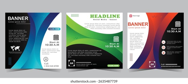 Banner de marketing de negócios digitais para modelo de post de mídia social, Design de modelo de webinar de negócios para marketing, vermelho, azul e verde design de post de cor, eps vetorial 10