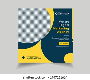 Digital Business Marketing Social Media Banner, Square Flyer Template, Editable web Banner Post Template