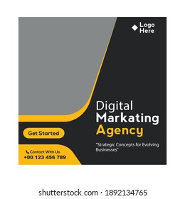 Digital Business Marketing Social Media Banner, Square Flyer Template, Editable web Banner Post Template