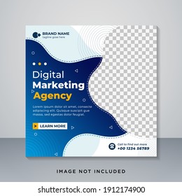 Digital Business Marketing Social Media Post Design Template, Square Flyer Template with Editable web Banner. Post Template Design for Digital Marketing.