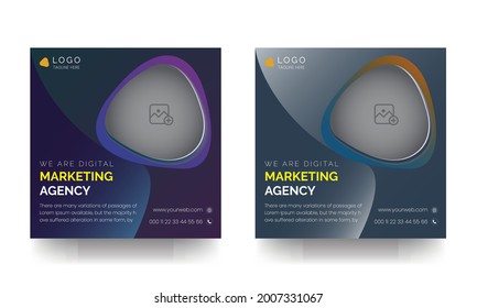 Digital Business Marketing Social Media Banner, Square Flyer Template, Editable web Banner , two colors scheme, vector template