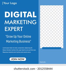 Digital Business Marketing Social Media Banner Square Flyer,  modern flat style with color background
