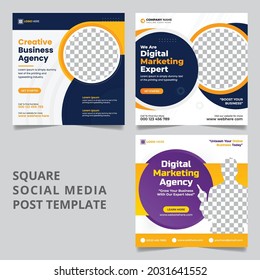 Digital Business Marketing Social Media Instagram Post Square Web Banner Template Set