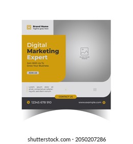 Digital Business Marketing Social Media Banner, Square Flyer Template, Editable web Banner social media Post Template, 