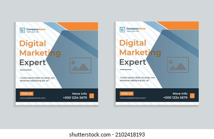 Digital Business Marketing Social Media Banner, Post Template for Digital Marketing. Square Flyer Template with Editable web Banner, Digital Marketing Agency