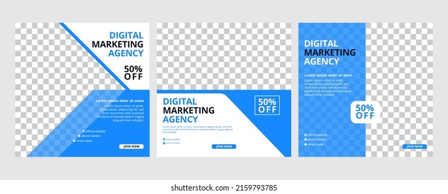 Digital business marketing social media banner and square minimalist flyer poster. blue background color