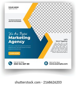Digital Business Marketing Social Media Banner, Post Template for Digital Marketing. Square Flyer Template with Editable web Banner, Digital Marketing Agency