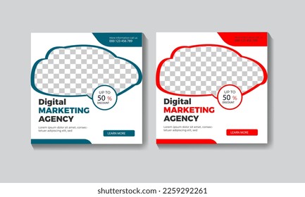 Digital Business Marketing Social Media Banner, Post Template for Digital Marketing and Business Sale Promo. Square Flyer Template with Editable Web Banner, Digital Marketing Agency
