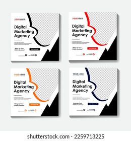 Digital Business Marketing Social Media Banner, Post Template for Digital Marketing and Business Sale Promo. Square Flyer Template with Editable Web Banner, Digital Marketing Agency