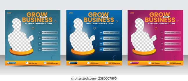 Digital business marketing social media post. Set of editable square banner template