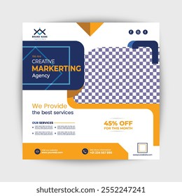 Digital Business Marketing Social Media Banner, Post Template for Digital Marketing. Square Flyer Template with Editable web Banner, Digital Marketing Agency