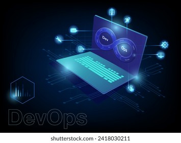 Digital Business Network Background with Notes DevOps Infinity shape on screen infographic 