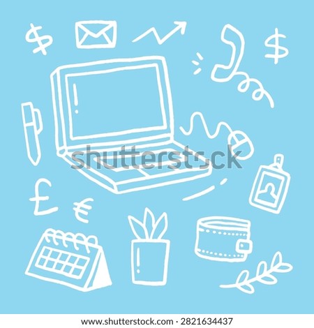 Digital Business and Office Technology Doodle Illustration